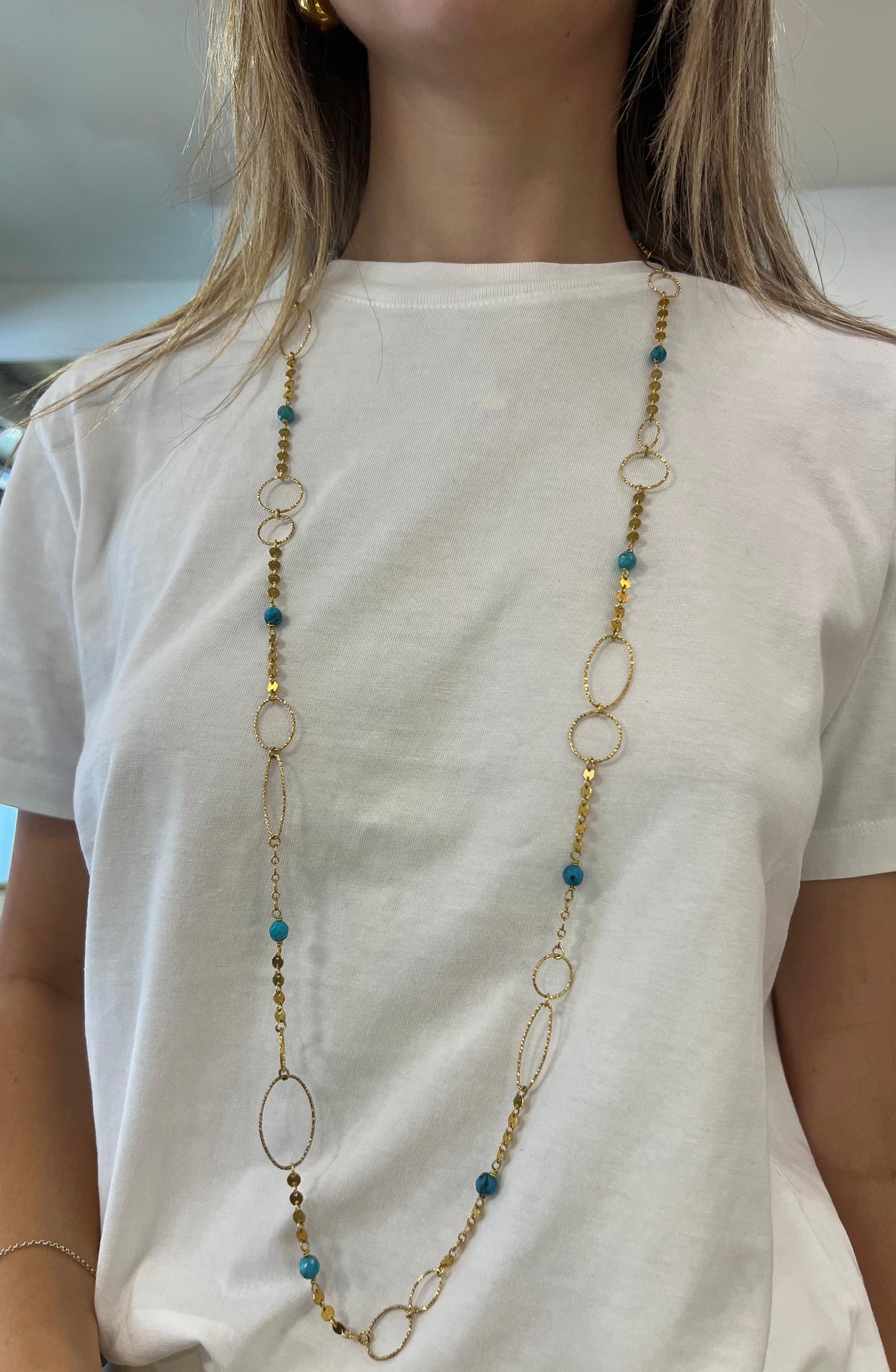 Collana in Argento 925 dorato e turchese naturale