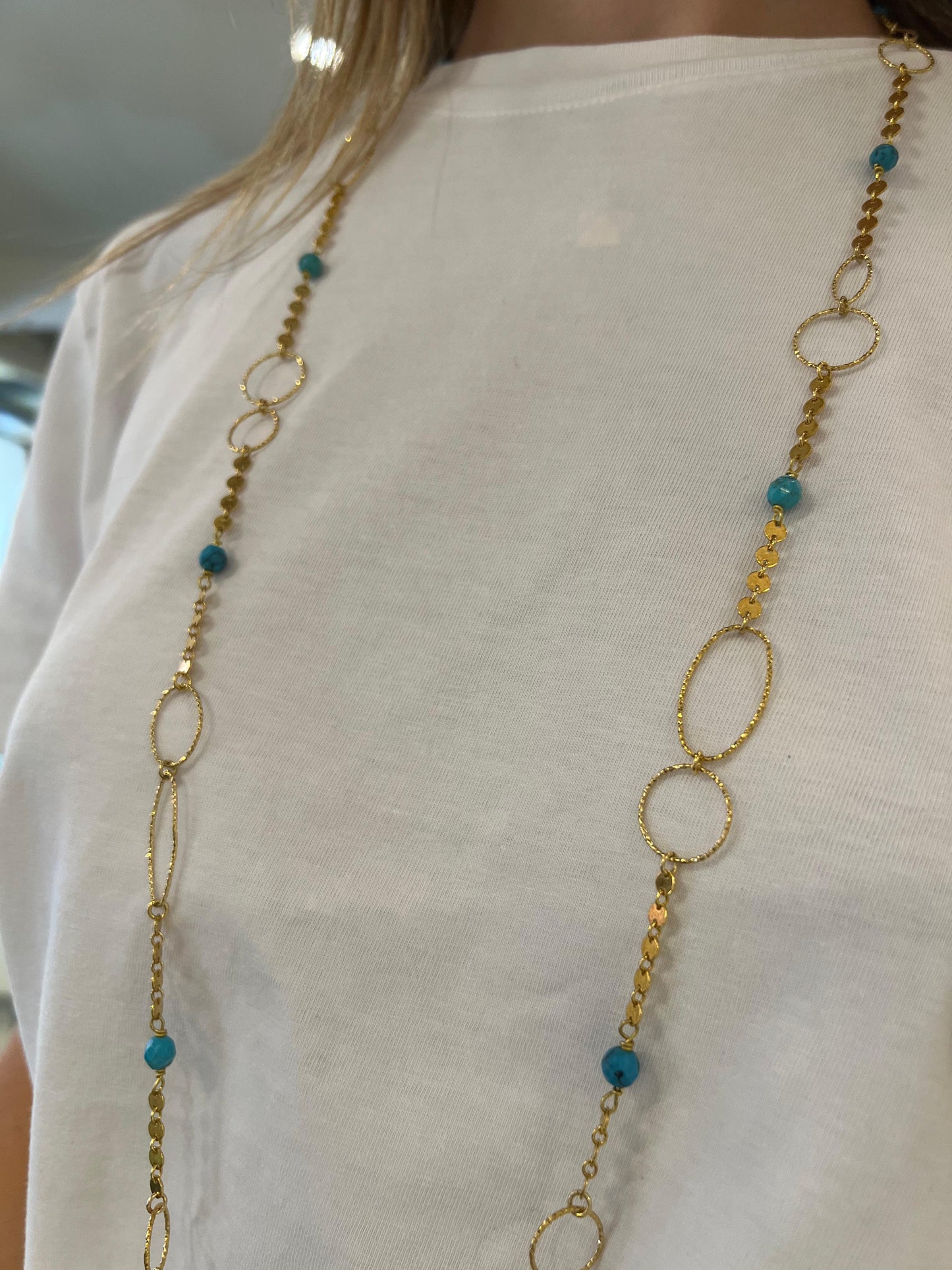 Collana in Argento 925 dorato e turchese naturale