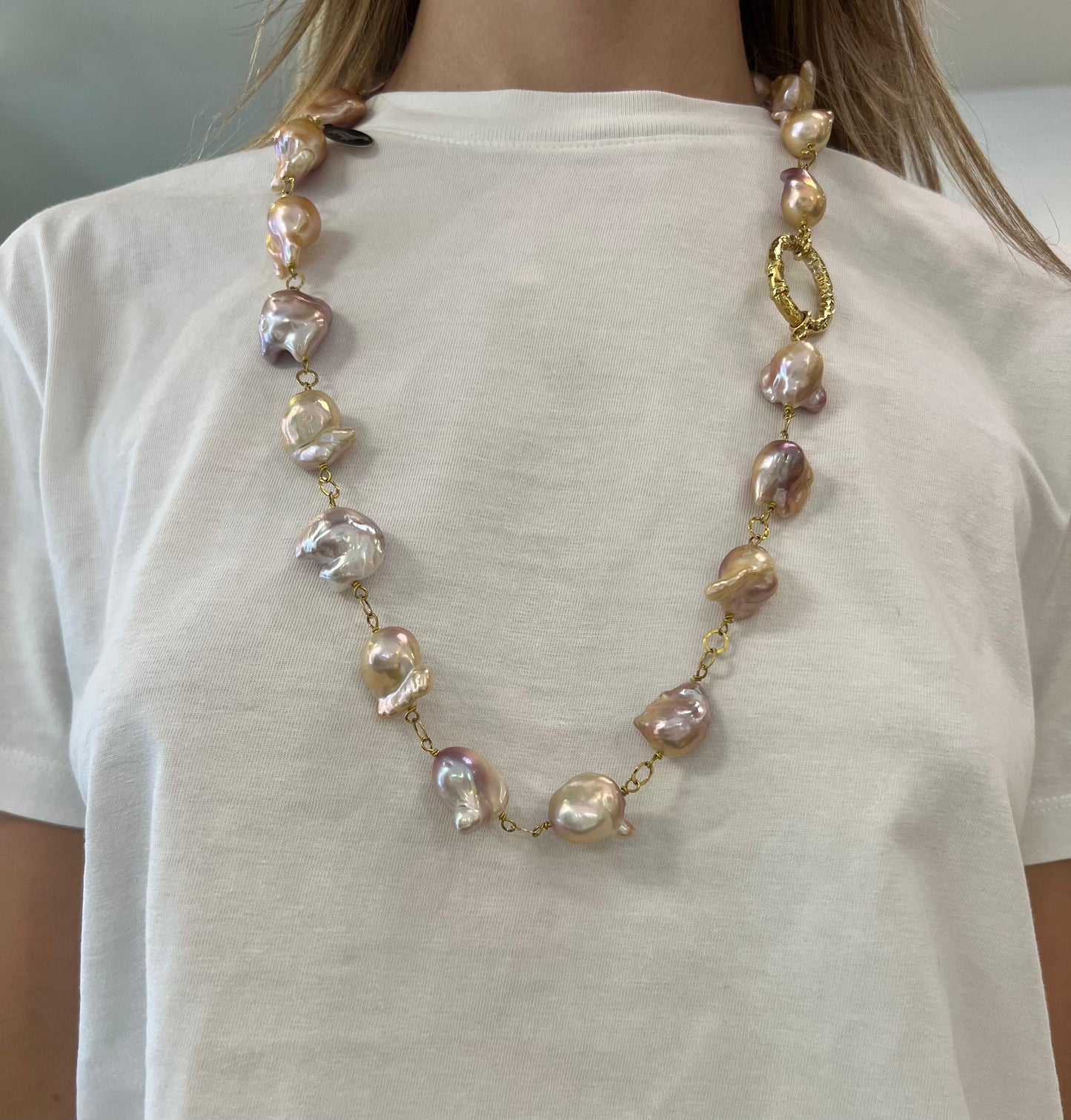 Collana in Argento 925 dorato e perle coltivate d’acqua dolce rosate