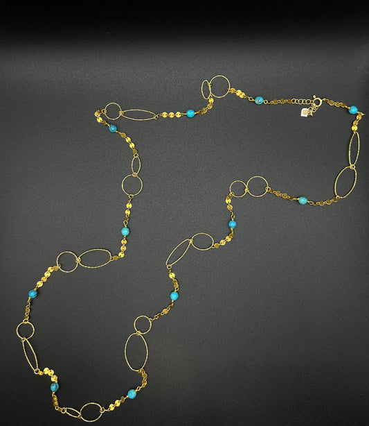 Collana in Argento 925 dorato e turchese naturale