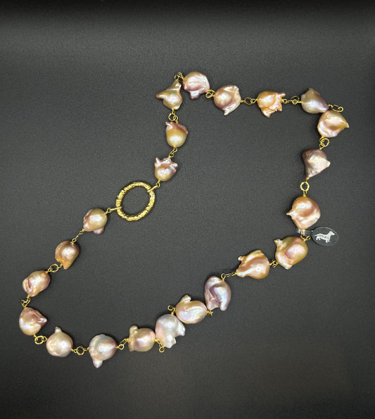 Collana in Argento 925 dorato e perle coltivate d’acqua dolce rosate